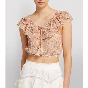 Loveshackfancy Cotton Dorin Crop Top in Vanilla Foam Women's Size L NWT